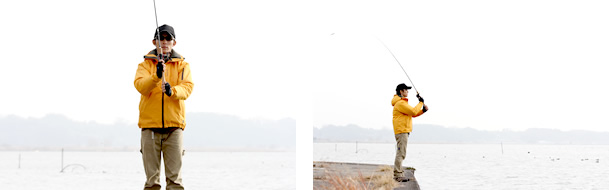 3)ロッドのしなりを利用しながら前方へロッドを振る