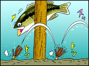 杭や岩などの障害物まわり、起伏のある底を引っかからないようにアクションさせることができるルアー